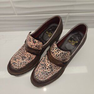 Freebird- Bristol Pink Snake Print Brown Leather- Chunky Heel Sz 8 Lug Sole